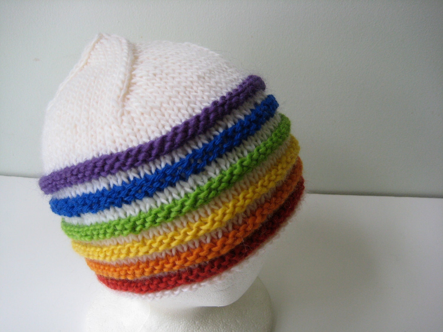 rainbow hand knit wool hat