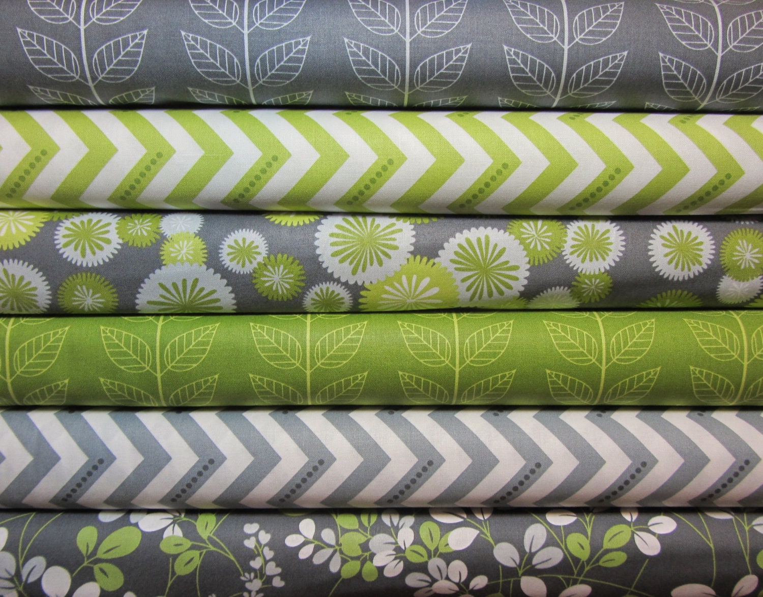 6 Fat Quarters Simply Color Chevron, Leaves, Floral  by V and Co  Moda Designer Fabrics