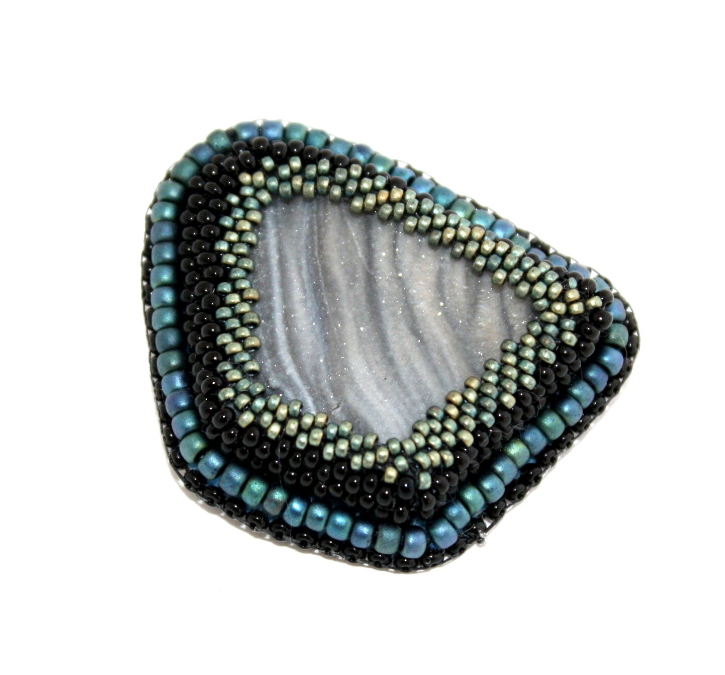 Bead embroidered agate druzy brooch, statement jewelry