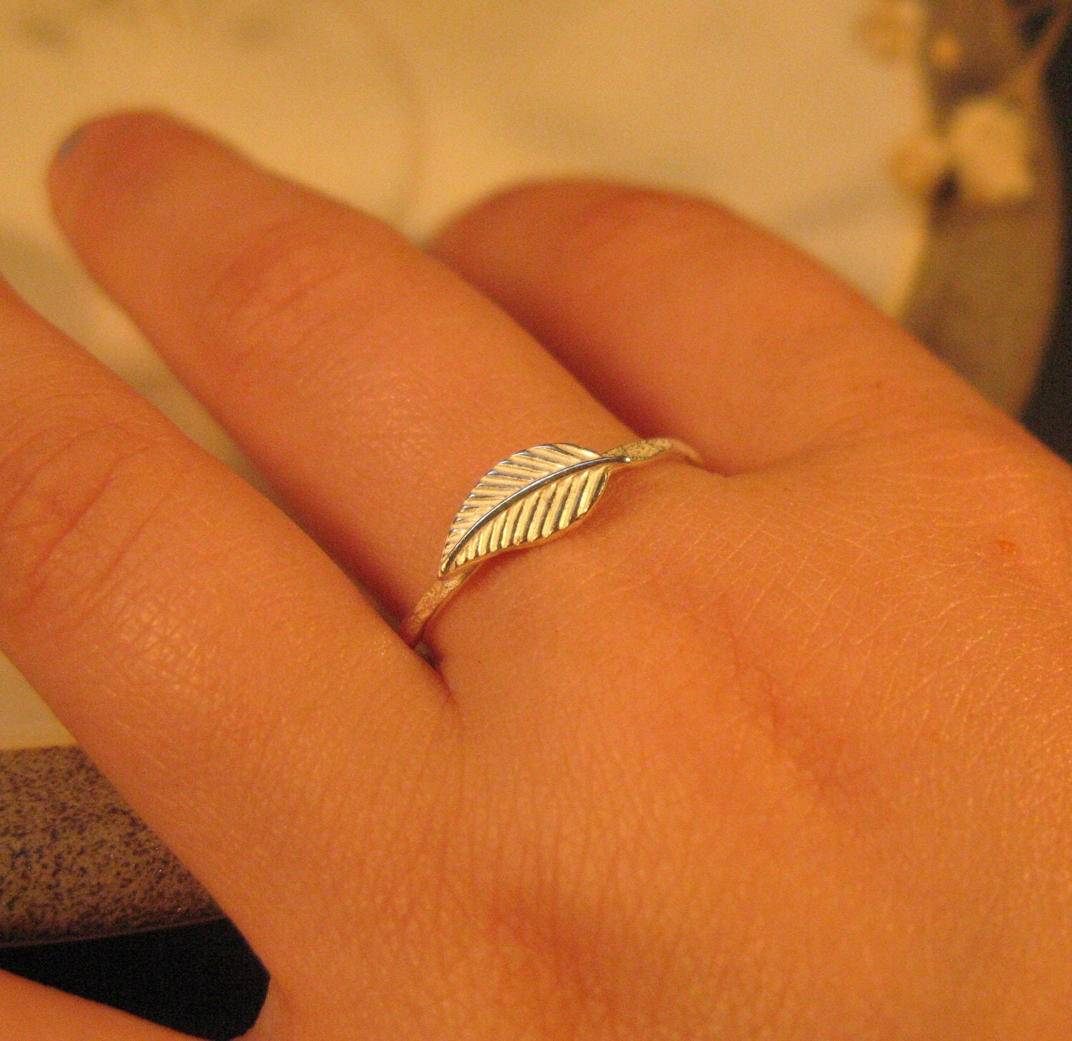 Sterling silver leaf ring,  stacking ring, nature inspired jewelry, petite ring, jewelry for women & girls