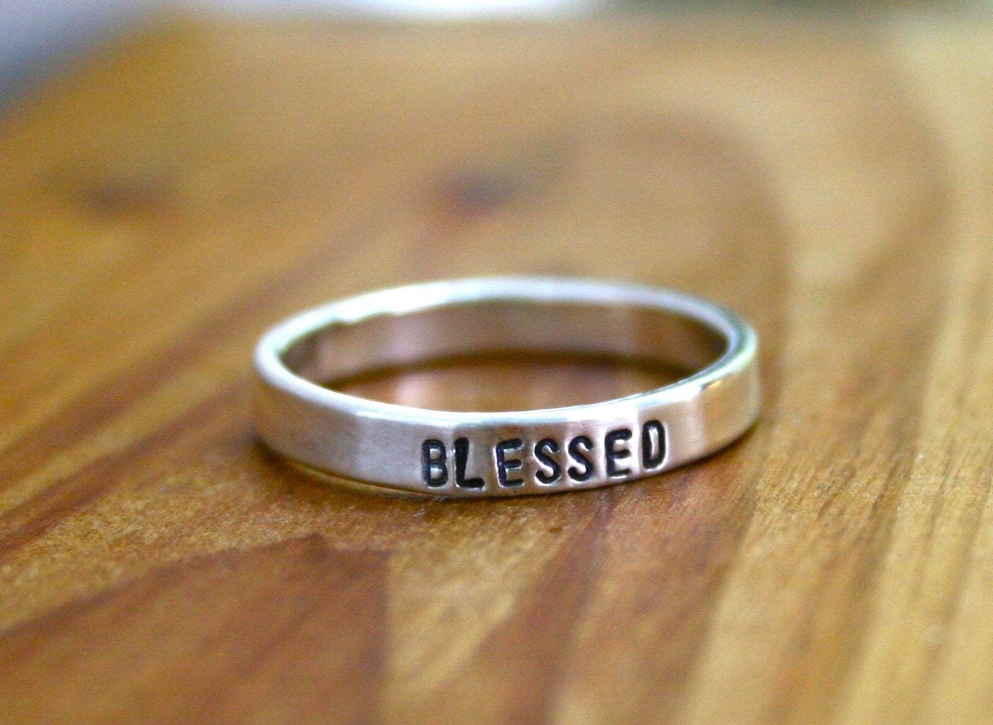 BLESSED - personalized ring Sterling silver hand stamped ring - stacking name ring