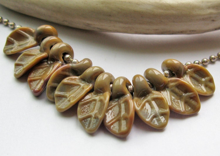 diminutive organic canyon leaves handmade by Ellen Dooley Lampwork Beads (10) - edooley