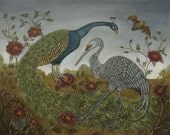 The Peacock and the Crane - 11 x 14 Print
