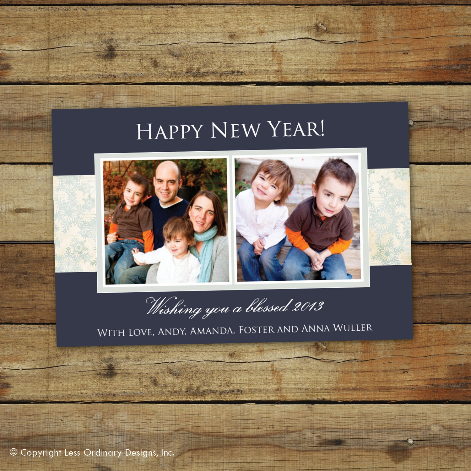 photo new years card - silver snowflakes, 2013
