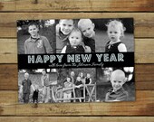 happy new year modern photo card, custom collage, boxed up