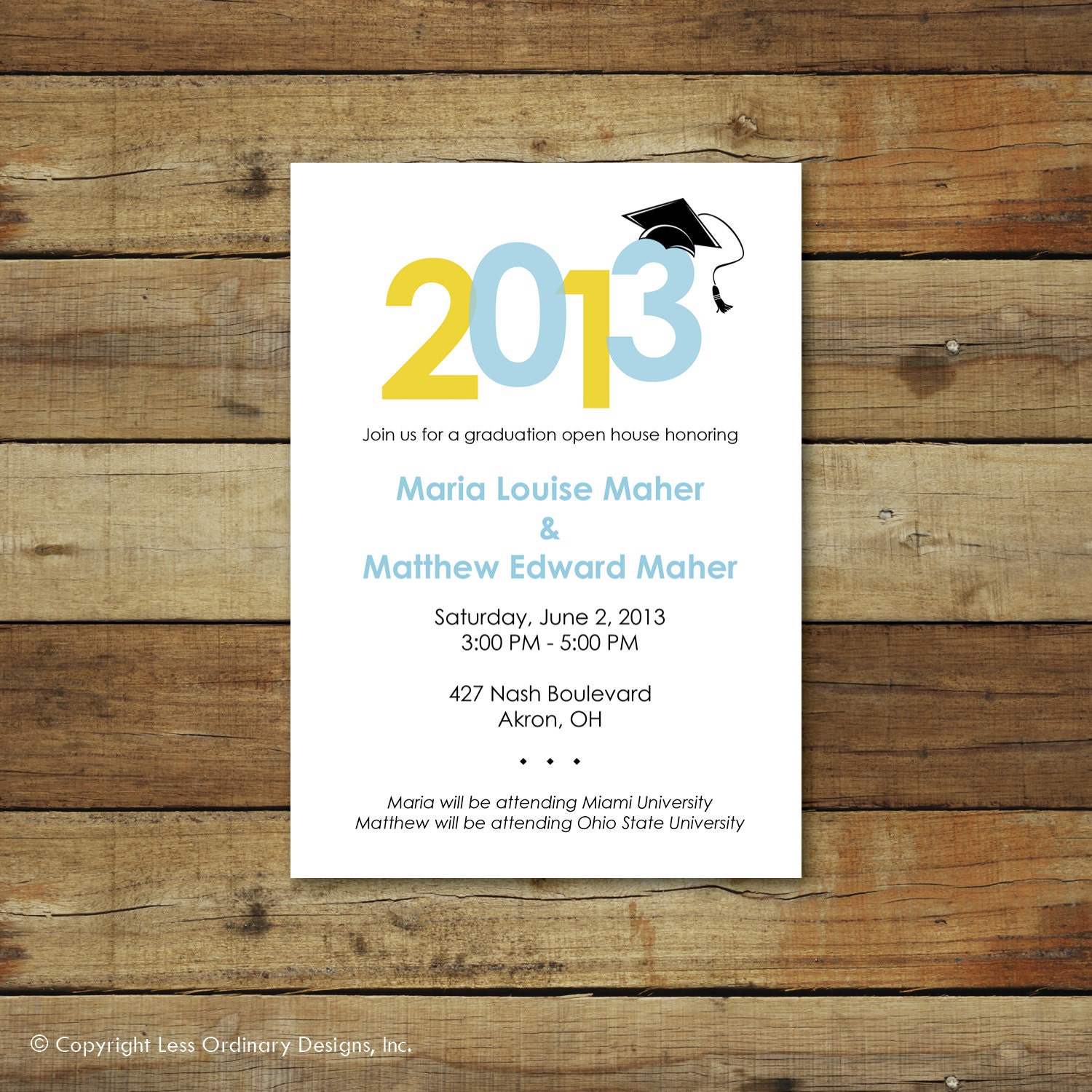 Graduation party invitation or open house invitation, custom, personalized, printable