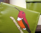 Green Hummingbird Coin Purse / Pouch / Wallet --Eco Friendly--for a Bird Lover