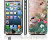 iPhone 5 Decal Skin Wild Poppies and Birds for Back and Front