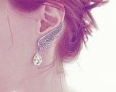 Silver Dangle Wing Earrings Swarovski Crystal Drop Clip On SILVER Bridal Jewelry