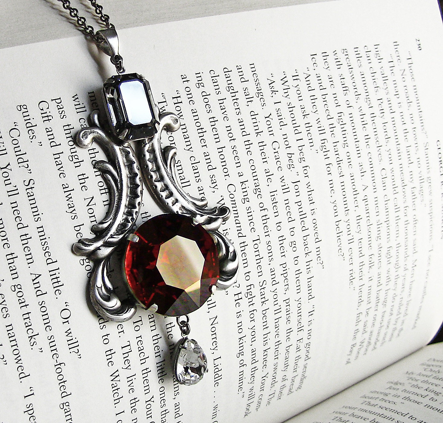 Red Gothic Pendant Silver Necklace Swarovski Crystal Gothic Jewellery