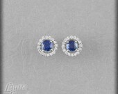 Blue Sapphire and Diamond Halo Earrings - September Birthstone - LS1470