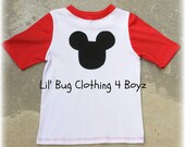 Custom Boutique Clothing Boys  Mickey  Mouse White Knit Polka Dot Tee and Red Sleeves