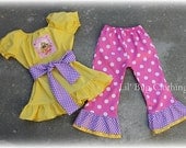 Custom Boutique Clothing Girl  Disney Princess Repunzle Tangled Peasant Top and Pant Set