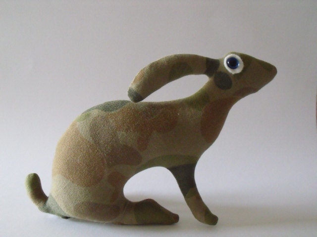 Baby Hare Cherish        Soft Sculpture plush baby hare bunny ornament Australian Army soldier cams