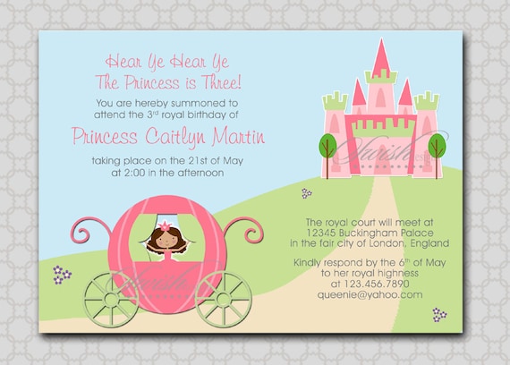Princess birthday invitation - 5x7 invite - printable diy digital carriage castle Il_570xn