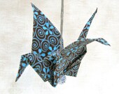 Fabric Origami Crane Fiber Art Ornament Wrapped in a Take-Out Box