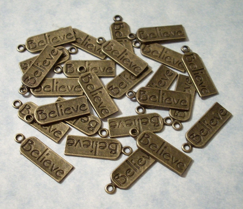 25 Believe Charms 21 x 6mm Inspirational Charms