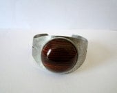 Vintage Style Metal Cuff Bracelet with Hand Turned Cocobolo Wood