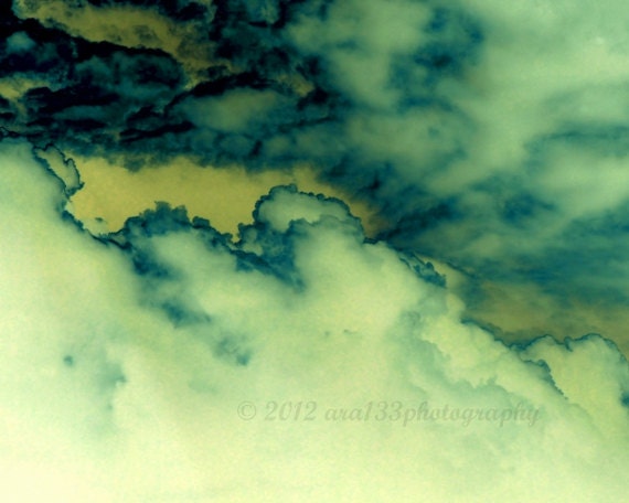 Surreal Photography, Teal, White, Abstract Picture, Clouds, Nature Photo, Sky, Night, 8x10 inch Print - Uriel