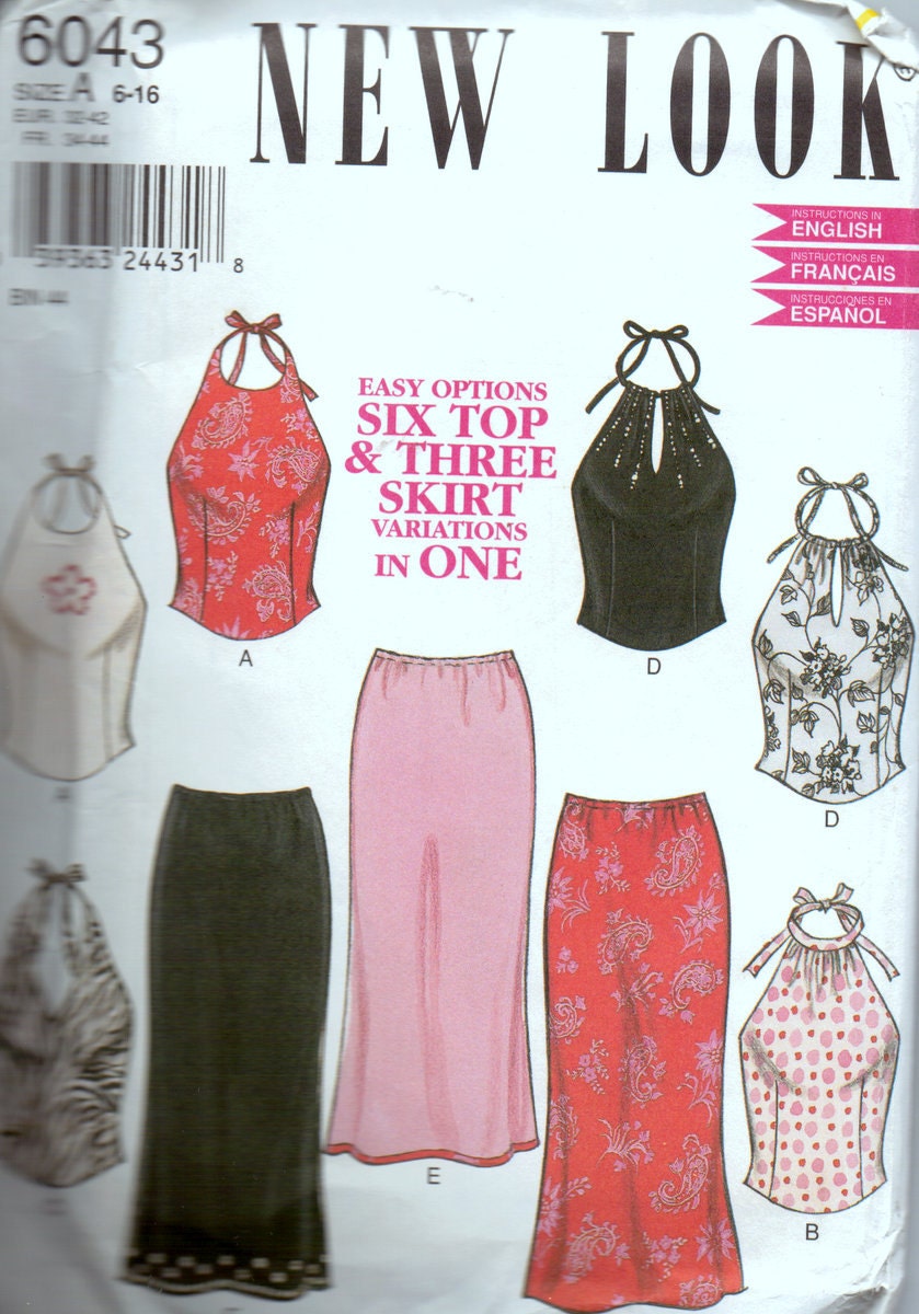 Sewing Pattern New Look 6043 Misses' Halter and Skirt Size 6 - 16 Uncut Complete