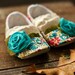 Blue Nightingale Mary Jane floral soft sole baby and toddler shoes