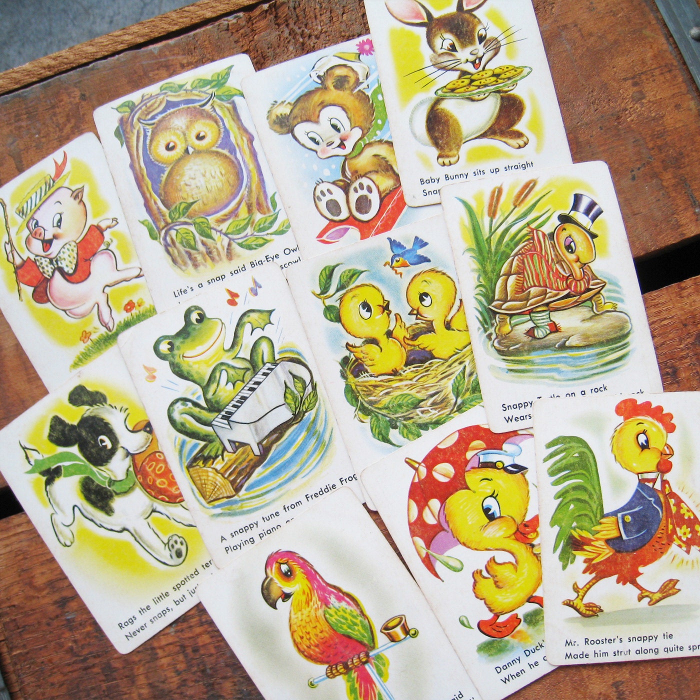 Vintage Cute Animal Phrase Cards - Set of 11 - Very Sweet Illustrations