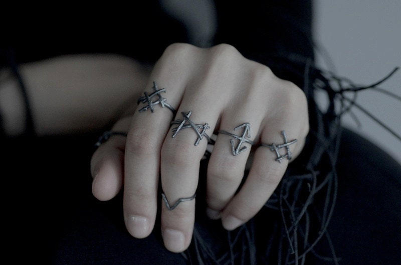 Rune Rings, set of 6, sterling silver twig rings - Joanna Szkiela x Ovate collaboration