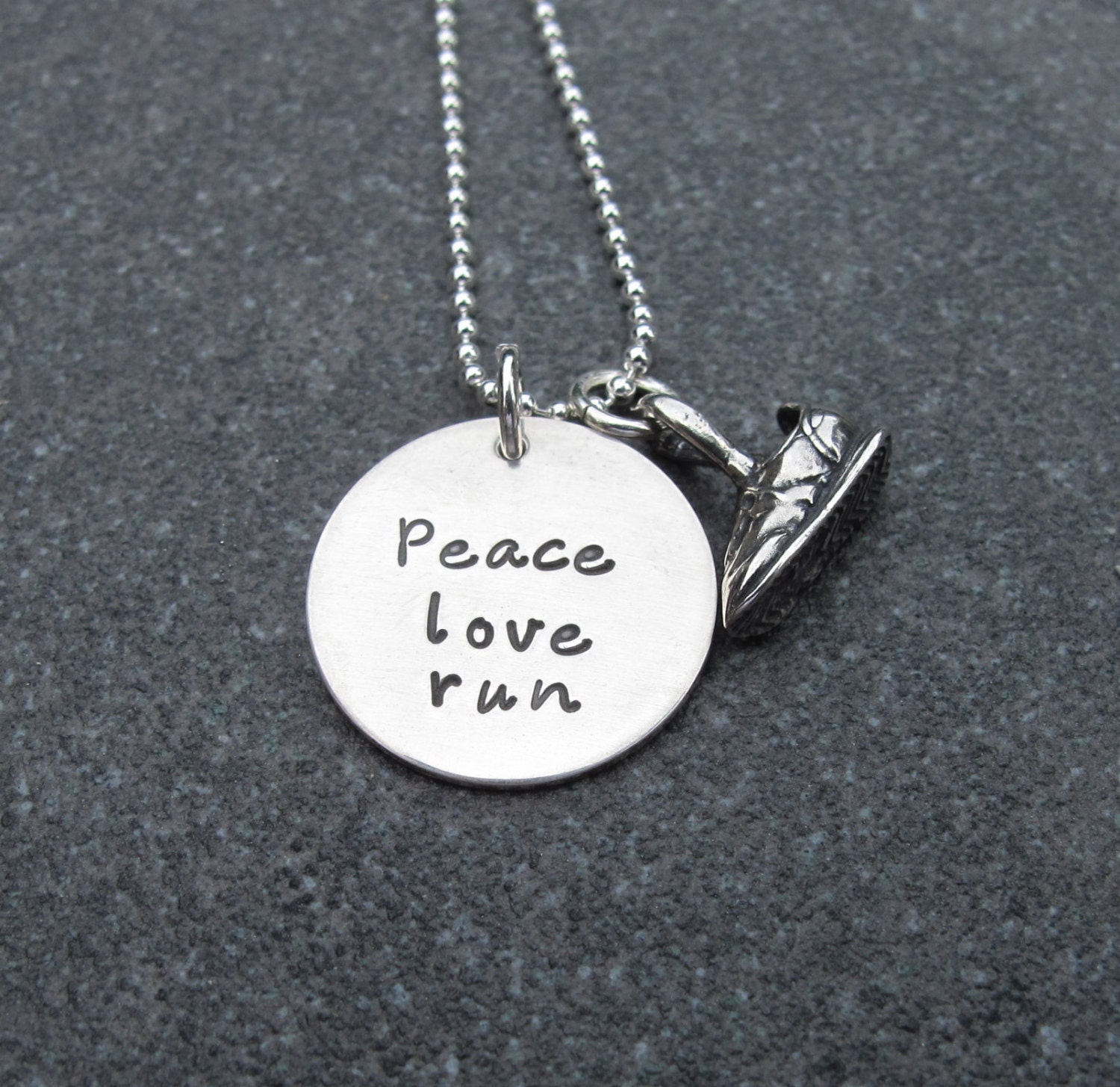Hand Stamped Jewelry Peace Love Run by Kristen's Custom Creations