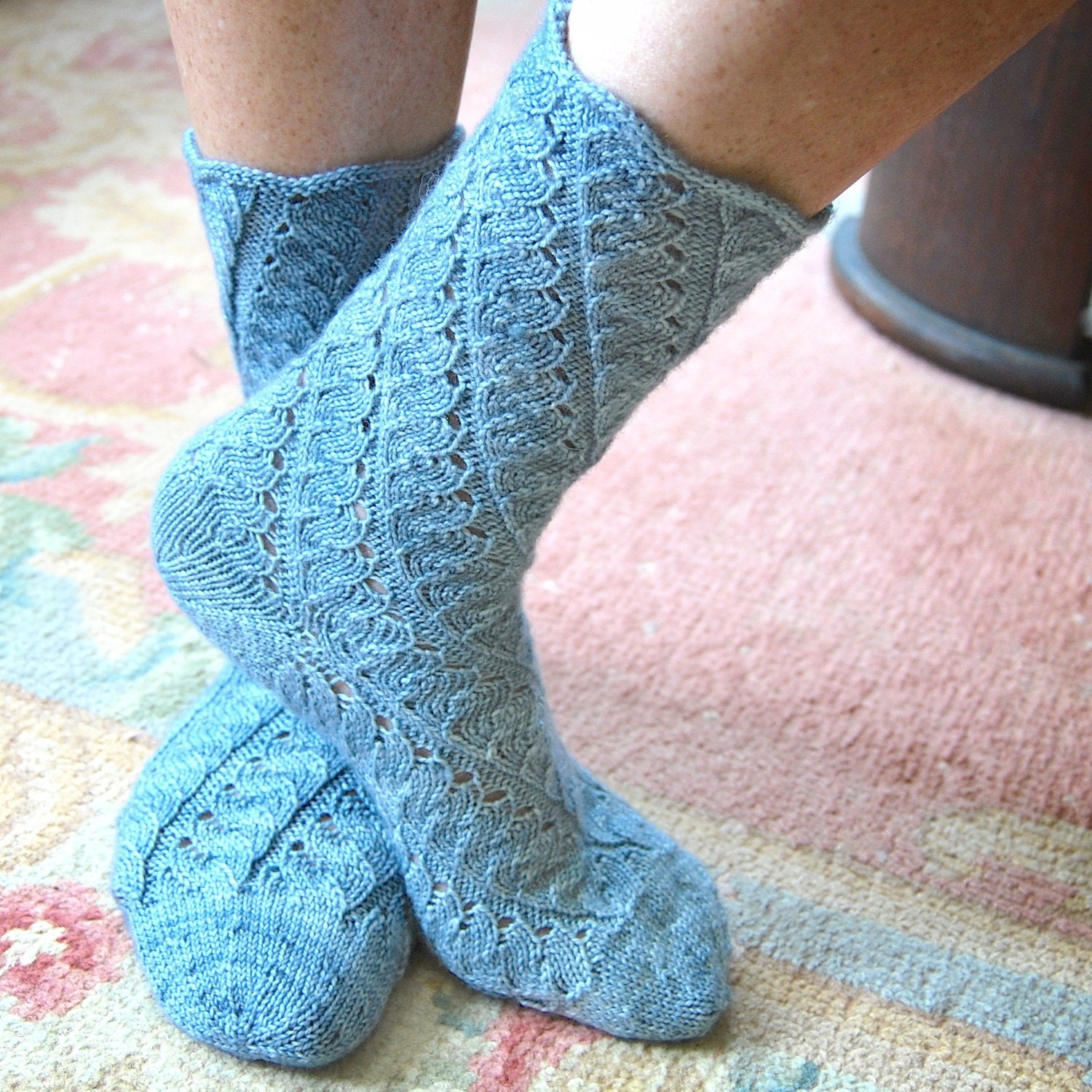 knitting pattern PDF socks Cloudland Socks spiraling faux cable and lace