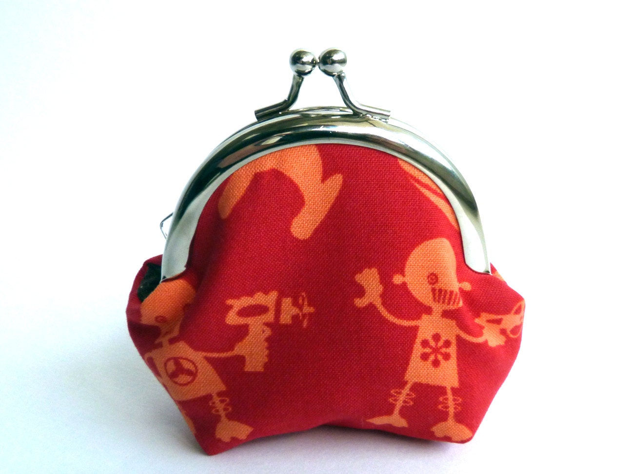 Red and Orange Space Robot Alien Print Coin Purse, Change Purse, iPhone Earbud Case - cheekyleopard