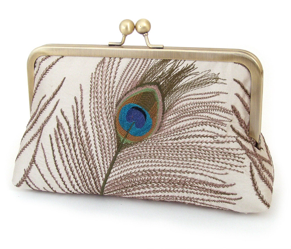 Peacock clutch : Silk purse / wedding / bridal / party
