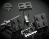 Dark Gray Tile Cufflinks & Tie Tack Set :) made with LEGO bricks