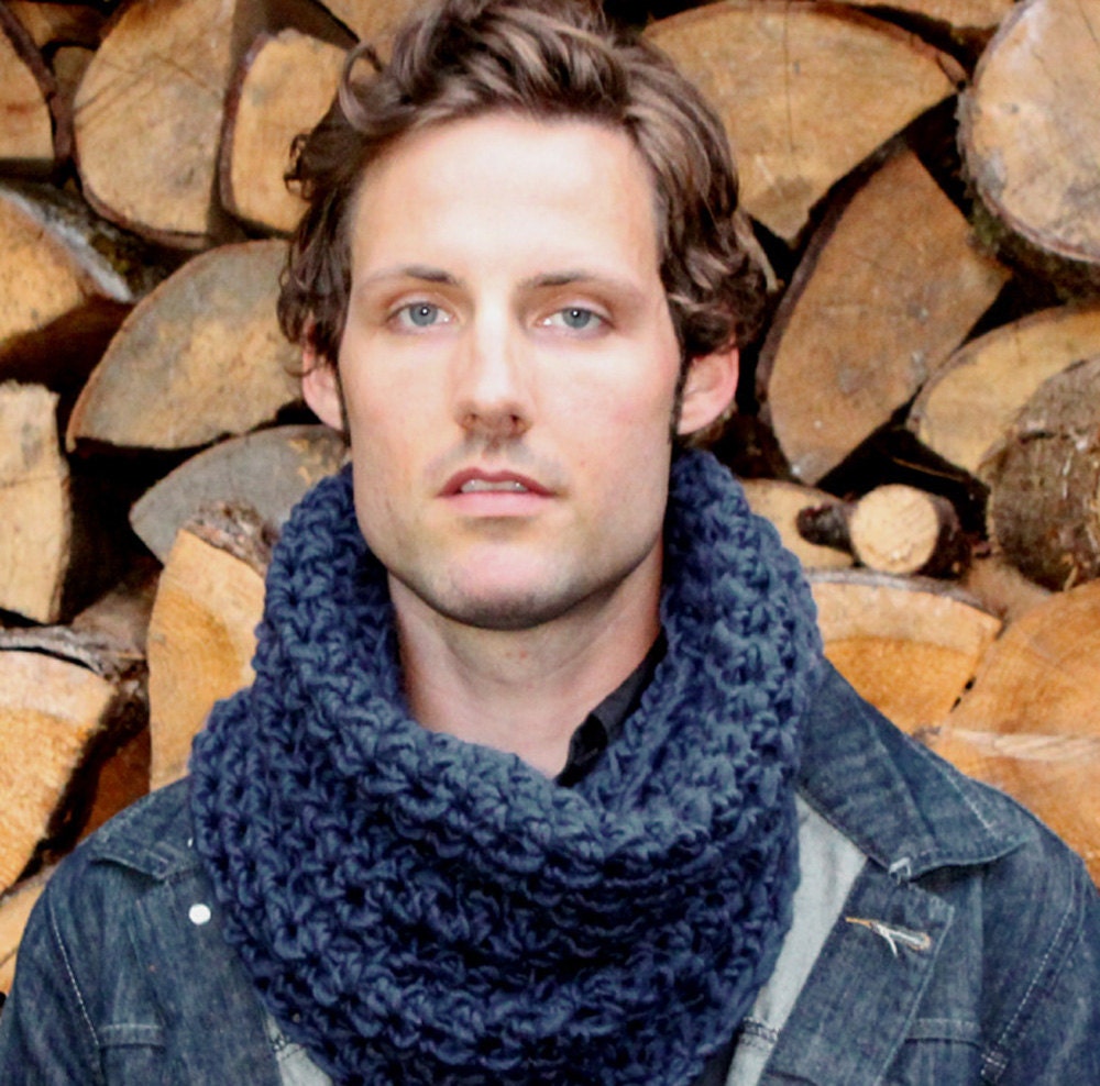 The Light House Keeper cowl Mens nautical winter scarf Nautical Navy Blue