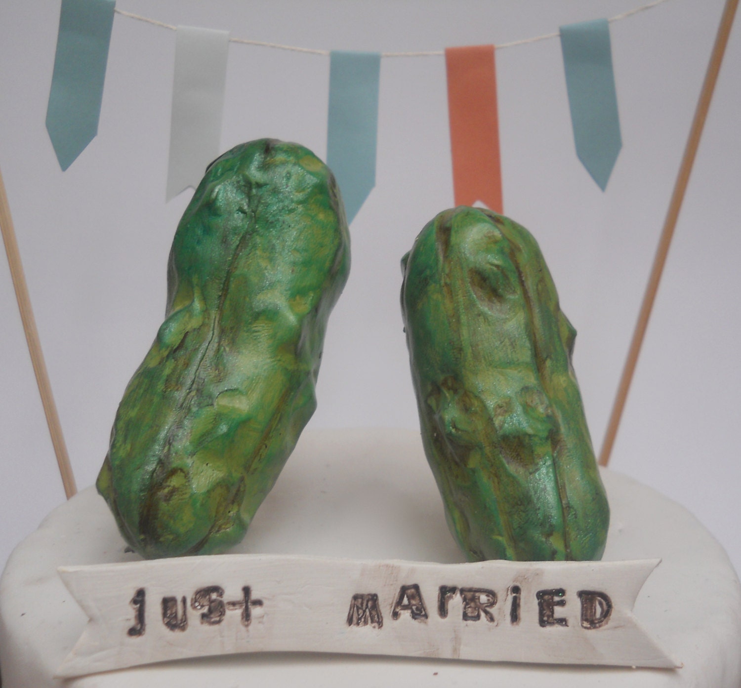 RESERVED Pickle and Pollock Wedding cake topper for your Rustic Wedding