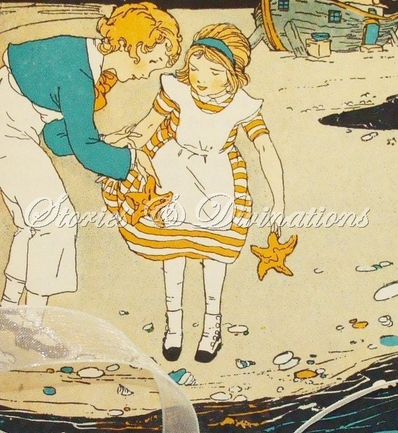 Starfish on the Beach - Vintage Illustration - Handmade Card