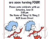 Custom Printable Dr Seuss Thing 1 & Thing 2 Birthday Party Invitation
