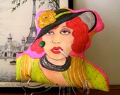 PARIS WOMAN PILLOW  Hand Painted Shaped Pillow / French Quote/ Edith Piaf Like/ Gift Under 50 Dollars/ French Pillow