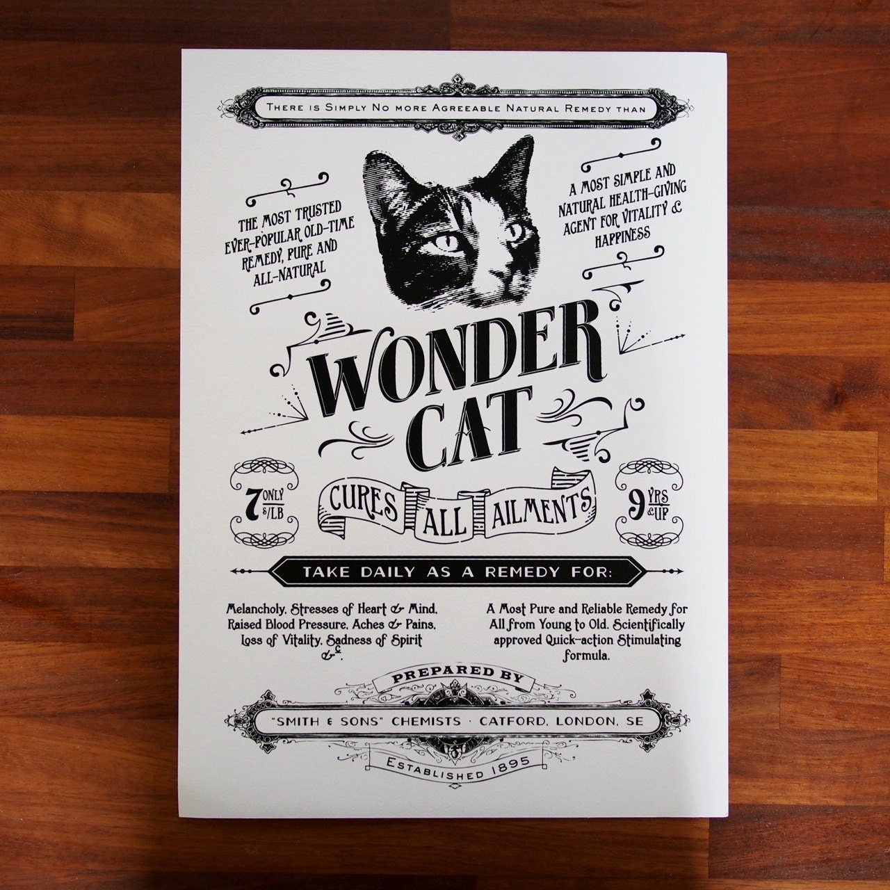 Wonder Cat  - Vintage style screenprint poster
