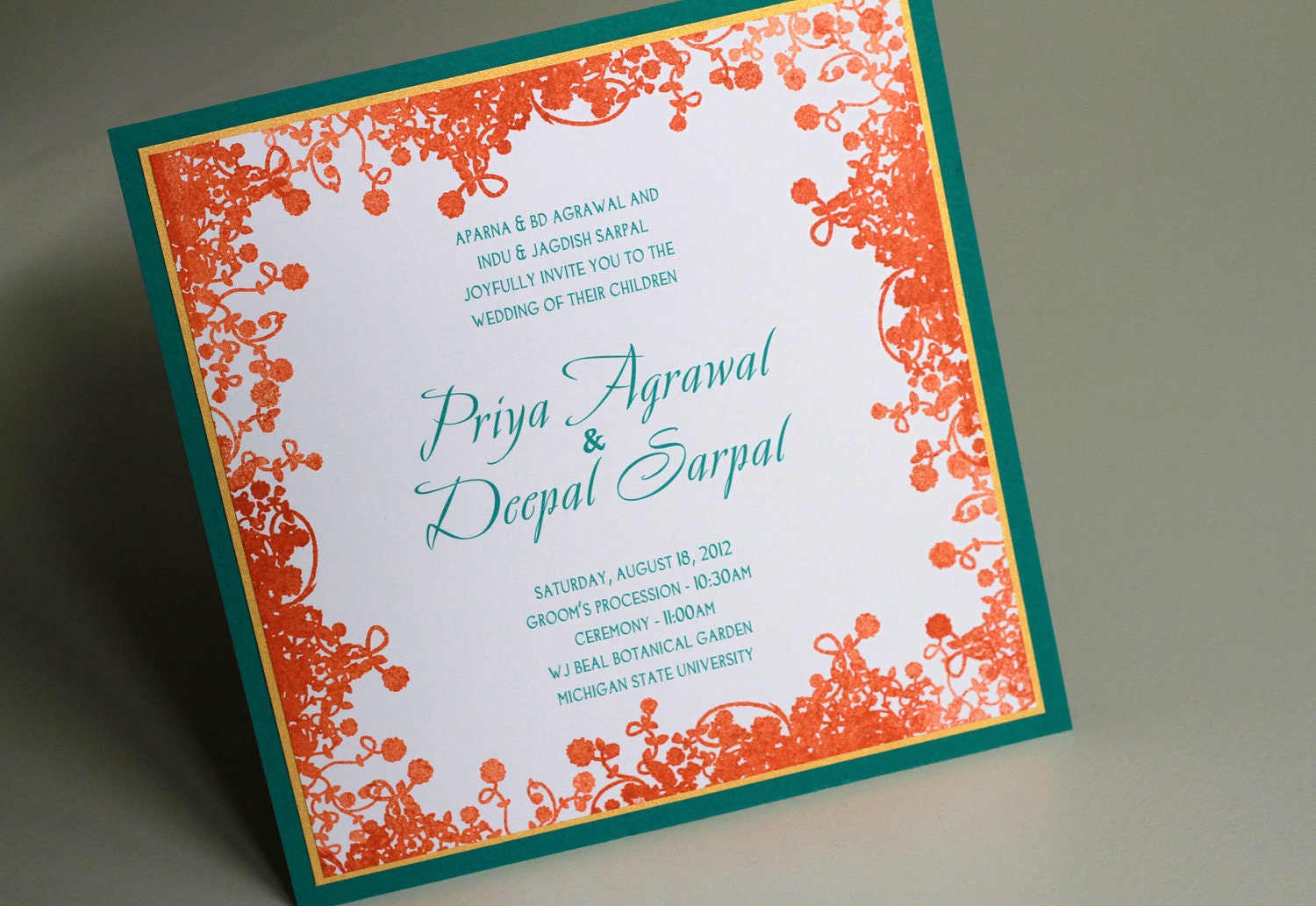 Secret Garden Hand-Stamped Flower Border Wedding Invitation Set
