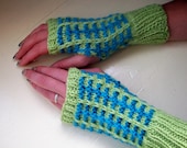 Hand warmers fingerless gloves wool warm blue green