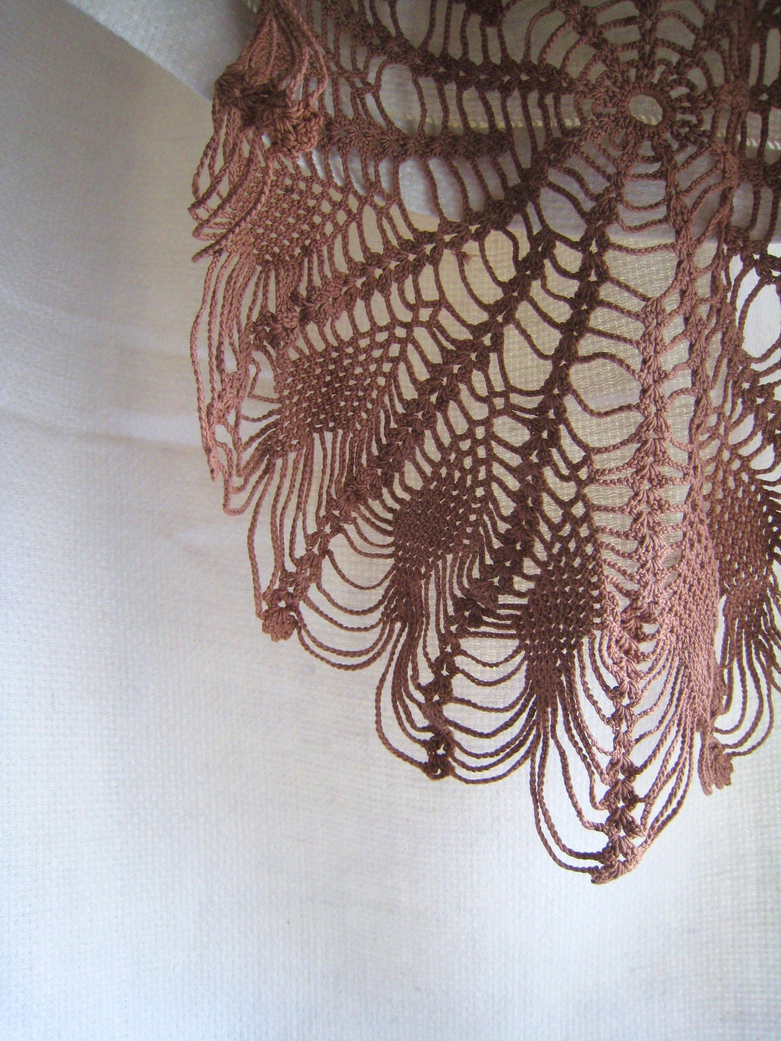 Table Doily Autumn Sable Copper Natural Hand Dyed Cotton Crochet 18 Inch Boho Modern