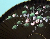 Vintage black DOUBLE face handpainted fan