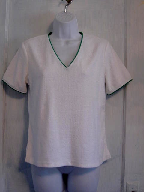 Vintage White Terry cloth Top with Green Trim Szie 8