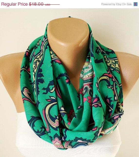 SALE - Saint Patrick's Day - Infinity Scarf. Loop Scarf ..Chiffon and cotton... Green Scarf