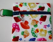 Colorful Mushroom Toadstool Print Zipper Pouch Coin Bag Purse with Charm