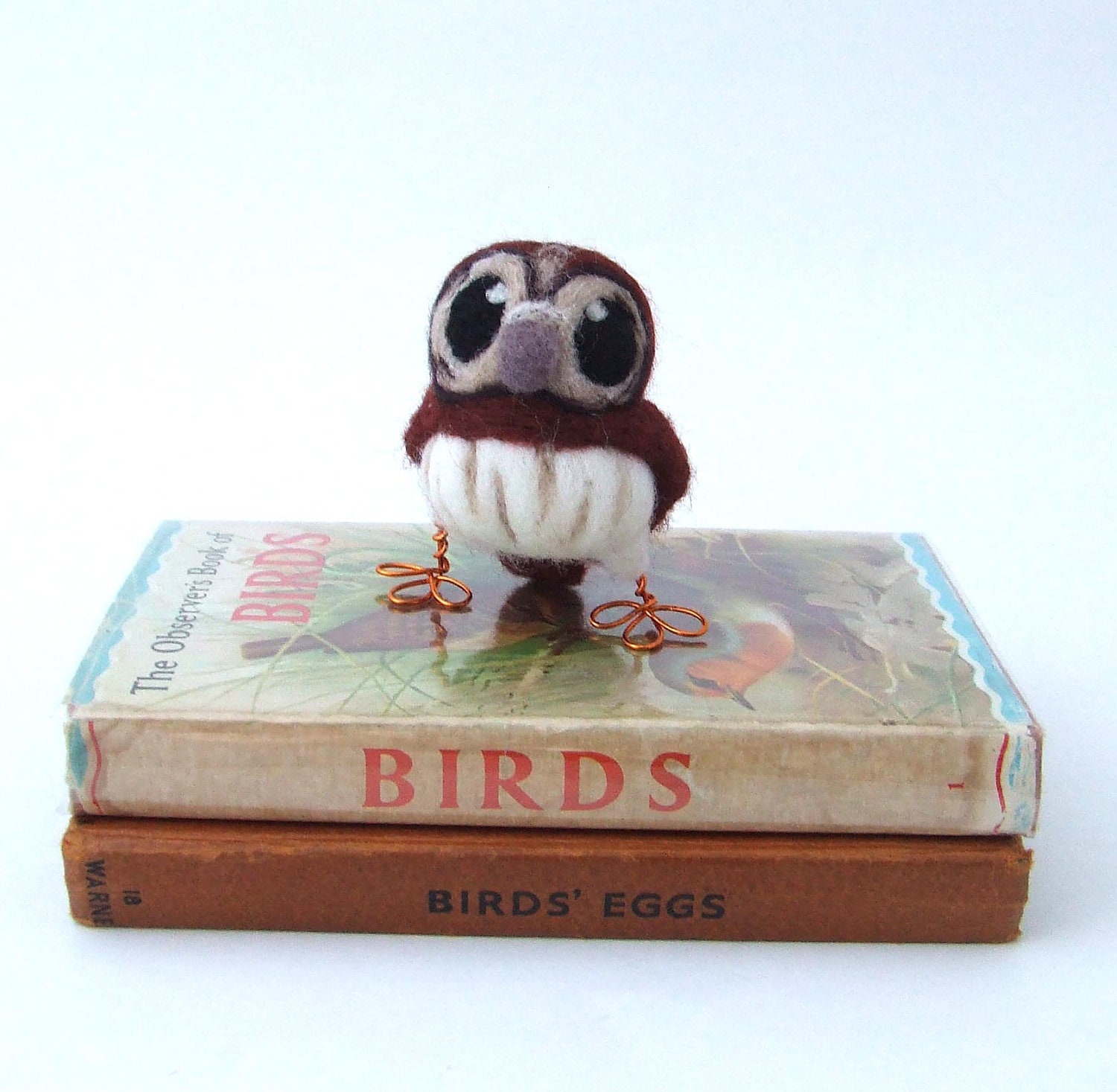 Needlefelted Tawny Owl Felt Mini Bird in Chestnut Brown