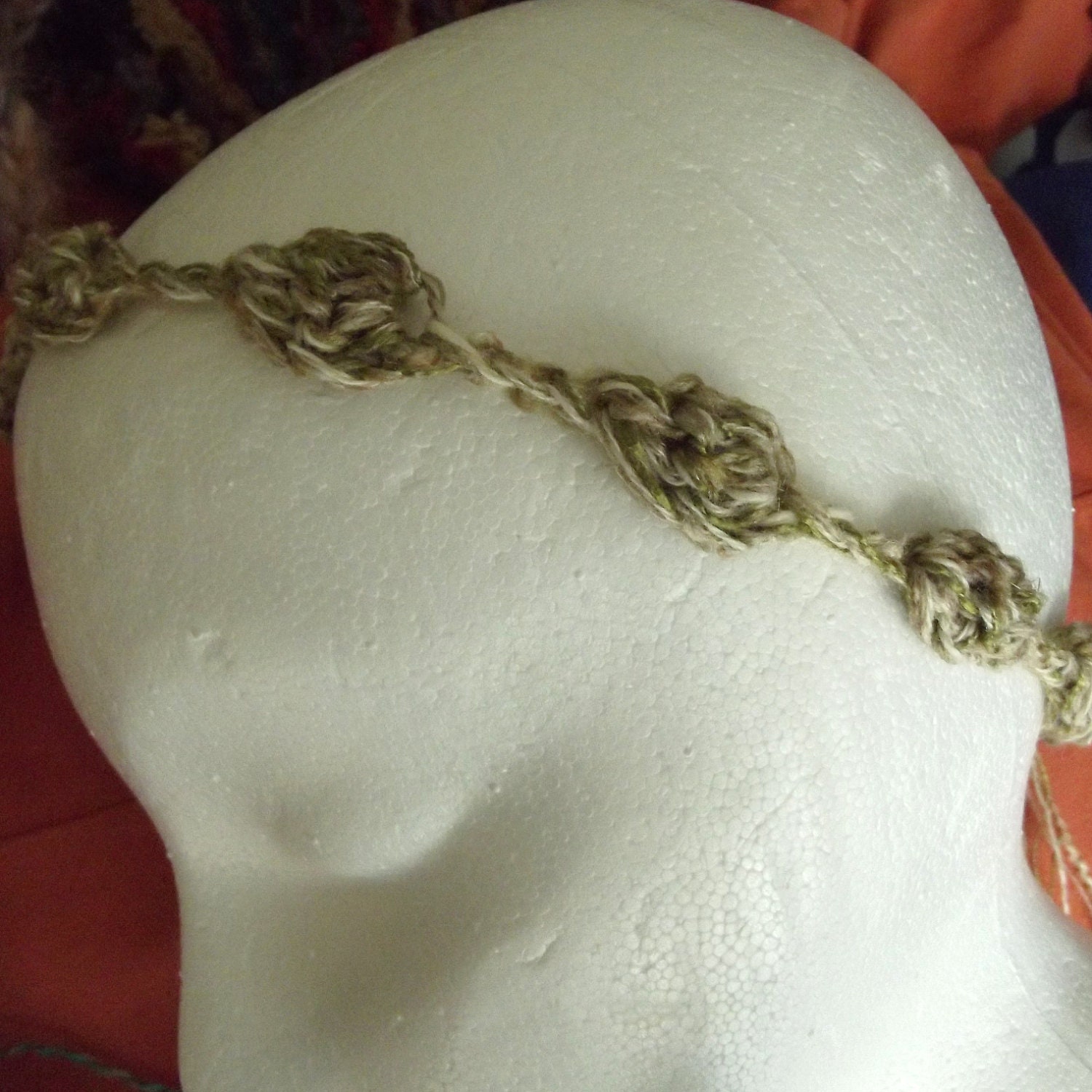 Crocheted headbands, Hair Tamer, hair tie convertible, Workout, Tan Sage Green, Mori Girl