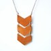 Geometric Leather Tan Triple Chevron Necklace - Antiqued Brass Chain