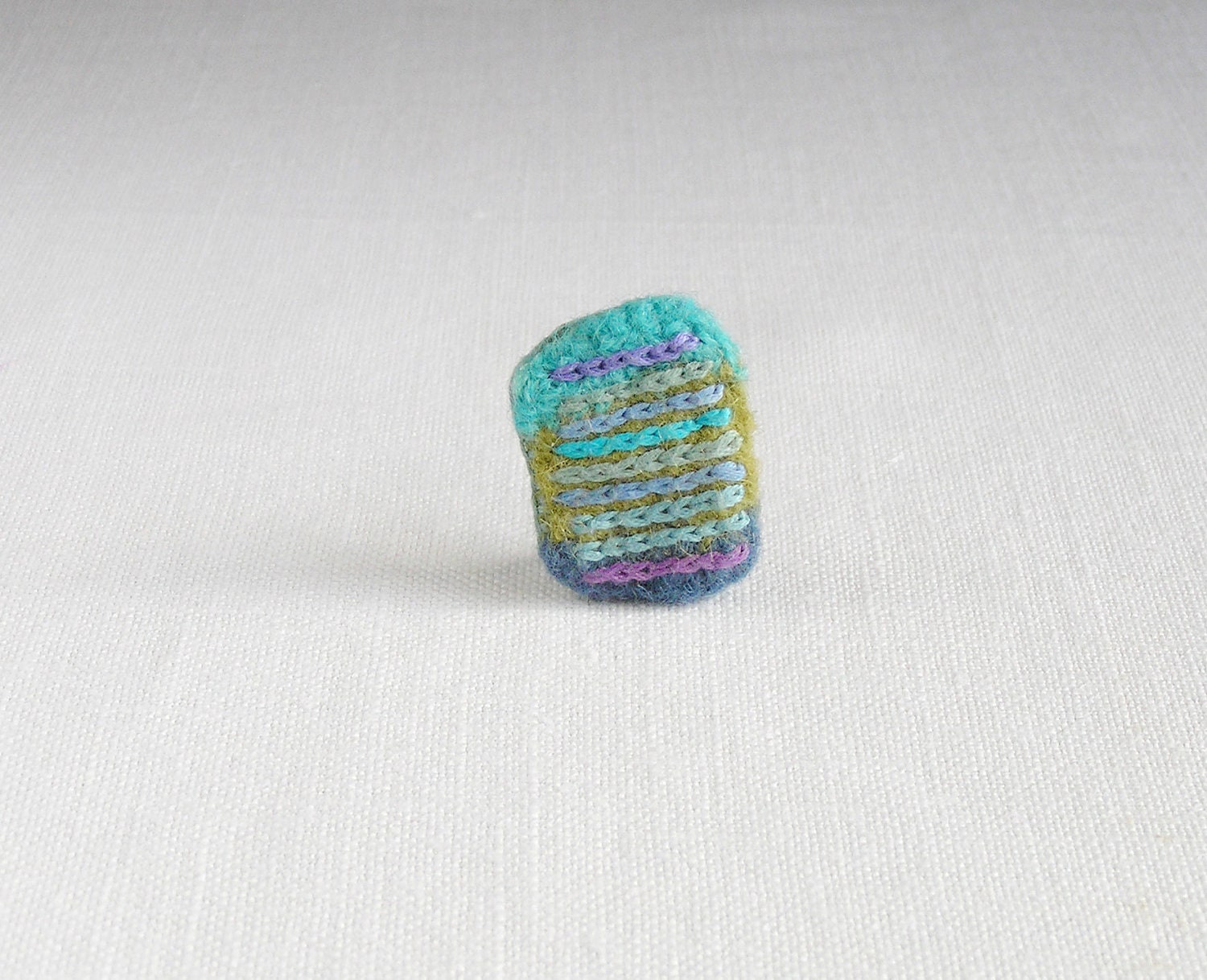 fiber art brooch - textile  pin -  striped in blue aqua