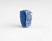 fiber brooch - textile pin - shibori brooch striped blue white - textile jewelry
